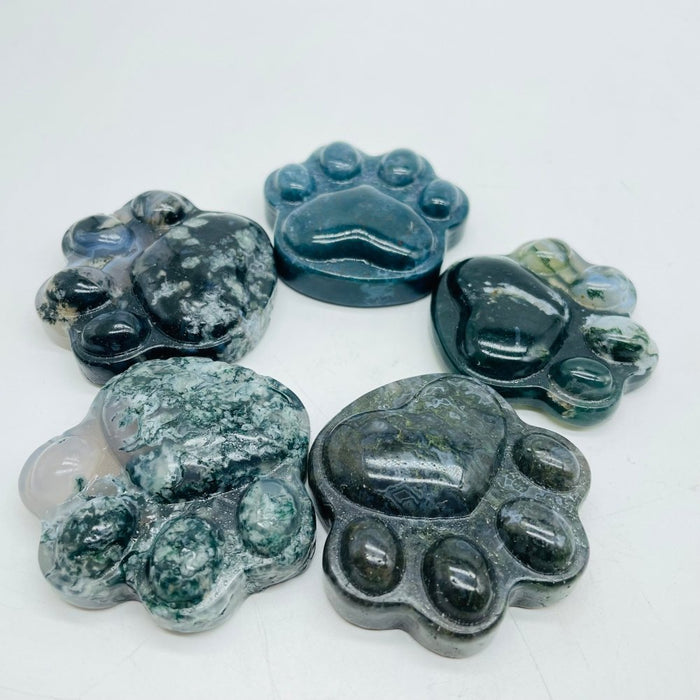 2 Types Large Cat Paws Moss Agate&Caribbean Calcite Carving Wholesale