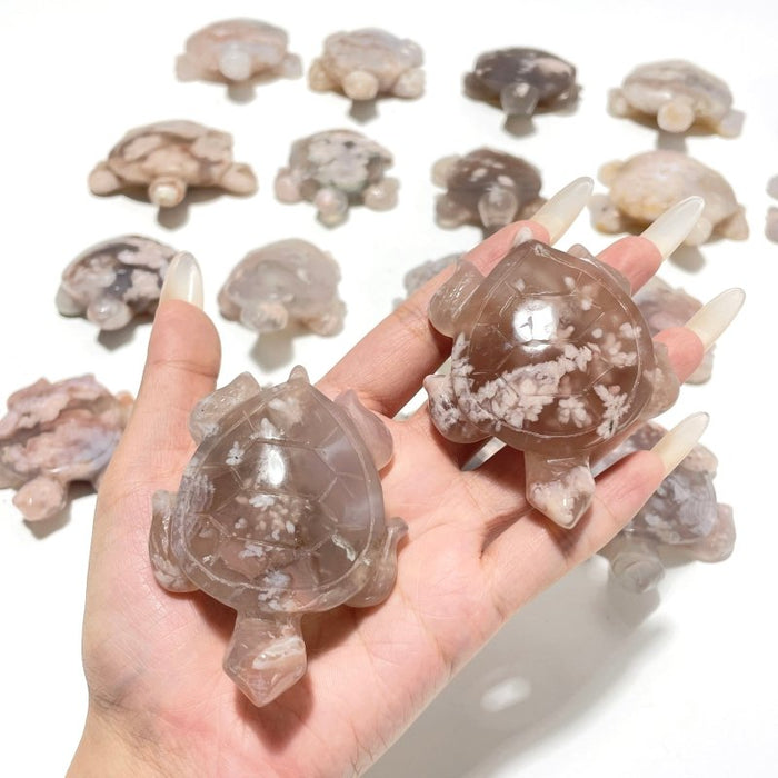 20 Pieces Beautiful Sakura Flower Agate Sea Turtle Carving