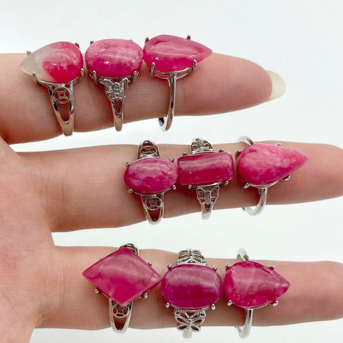 21 Pieces Pink Rhodonite Stone Different Styles Shape Ring