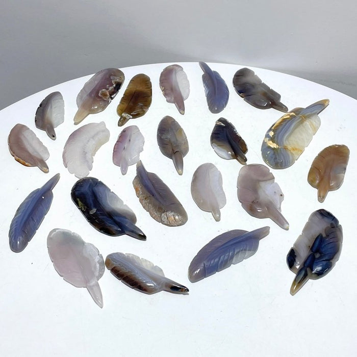22 Pieces Beautiful Agate Feather Carving Closeout