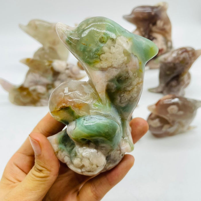 9 Pieces Sakura Flower Agate Dolphin Carving