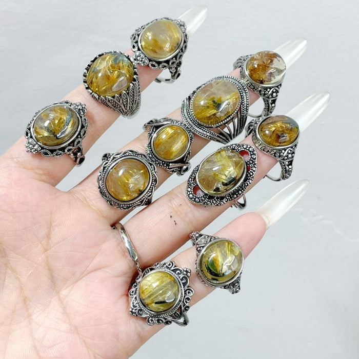 25 Pieces Beautiful Gold Rutile Quartz Different Styles Ring