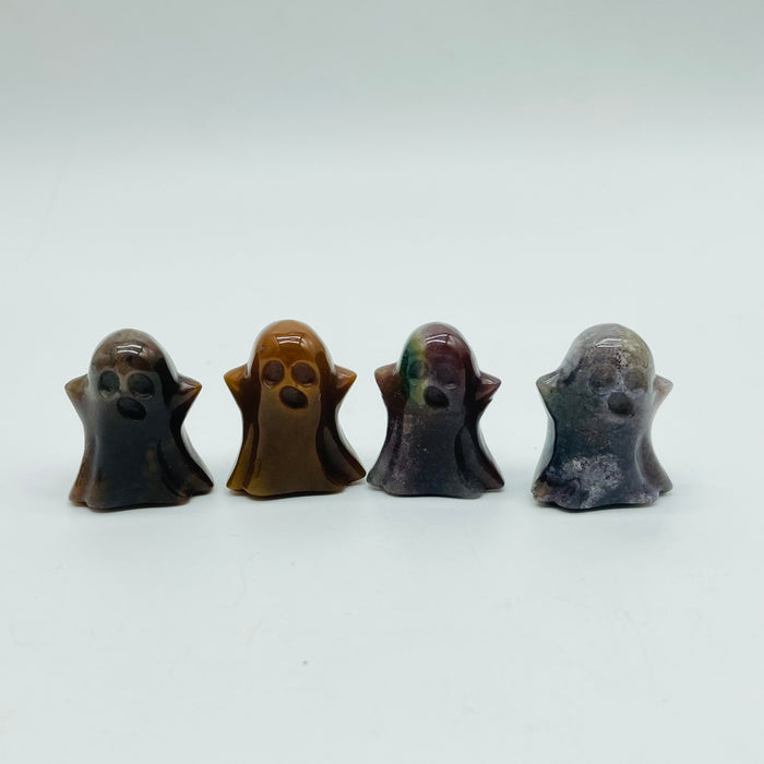4Types Ghost Carving Wholesale Moss Agate & Ocean Jasper Halloween Decorations