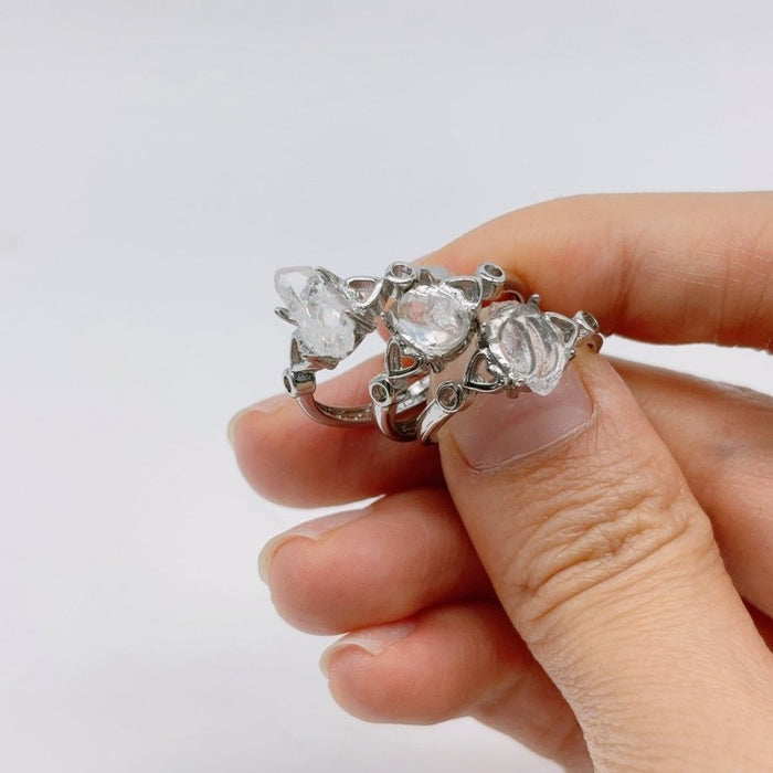 2Types Raw Stone Tibet Quartz Crystal Aquamarine Crystal Ring Wholesale