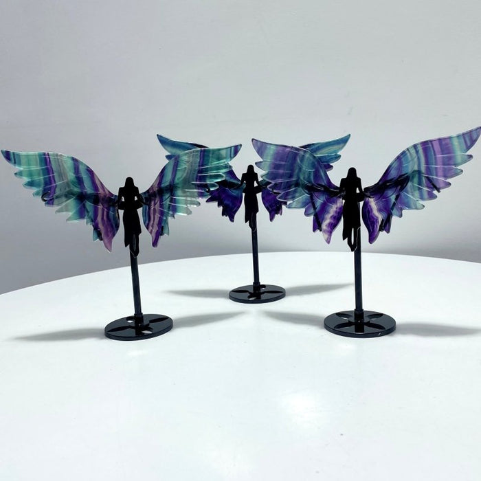 3 Pairs Beautiful Fluorite Angel Wing With Stand