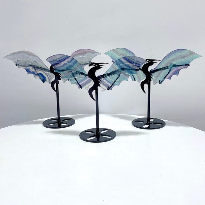 3 Pairs Beautiful Flying Dragon Wing With Stand Rainbow Fluorite