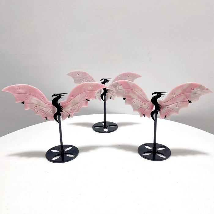 3 Pairs Unique Pink Opal Flying Dragon Wing With Stand