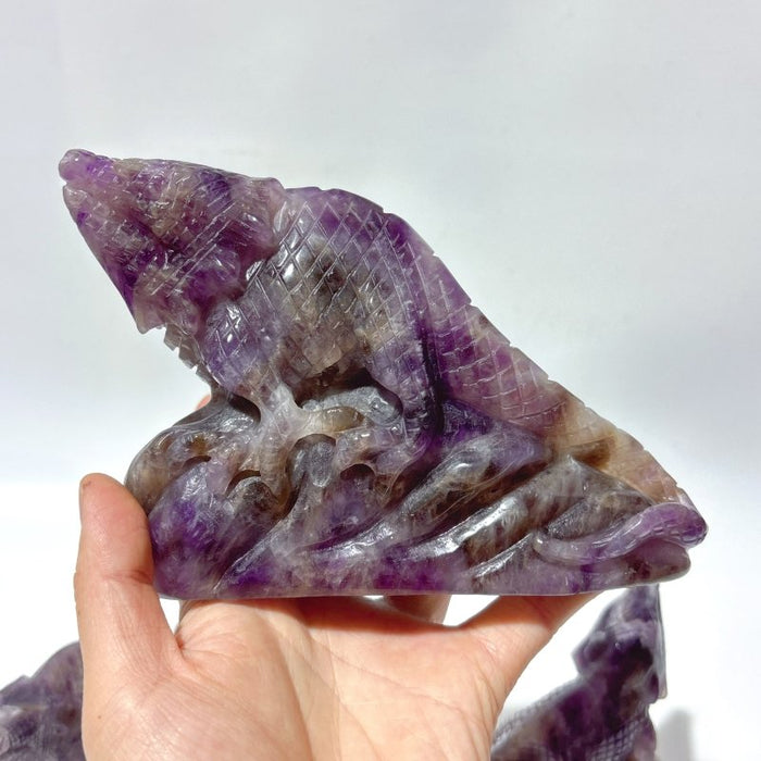 3 Pieces Chevron Amethyst Lizard Carving