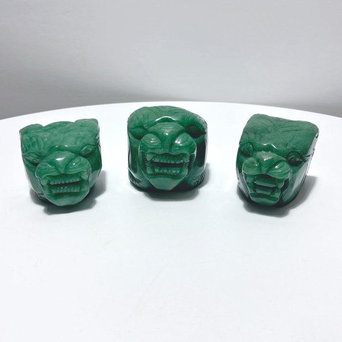 3 Pieces Green Aventurine Tiger Head Carving