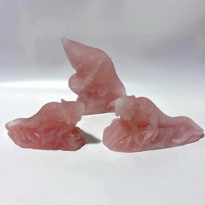 3 Pieces High Quality Rose Quartz Lizard Carving