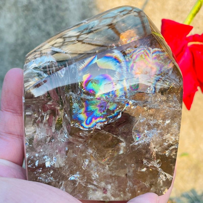 3 Pieces Large Beautiful Rainbow Polished Clear Quartz Smoky Quartz