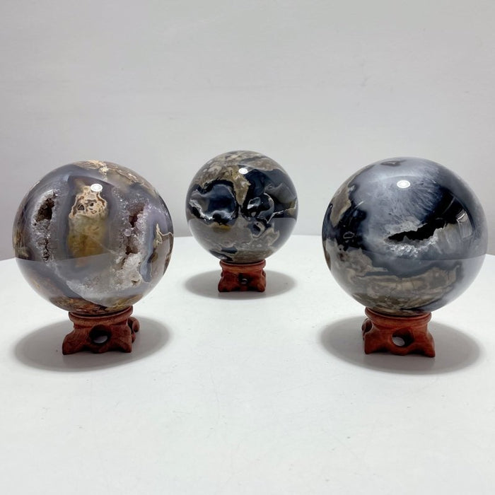 3 Pieces Large Druzy Geode Volcano Agate Sphere (UV REACTIVE)