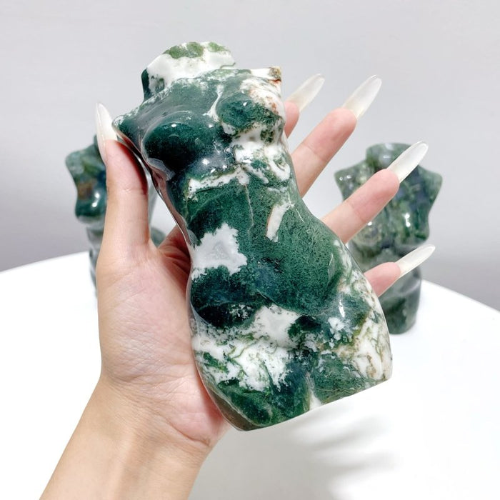 3 Pieces Large Moss Agate Goddess Carving