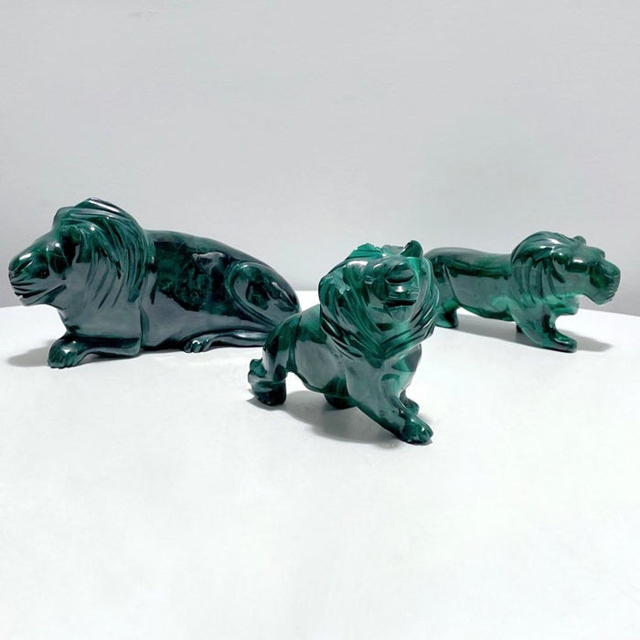3 Pieces Malachite Lion Carving