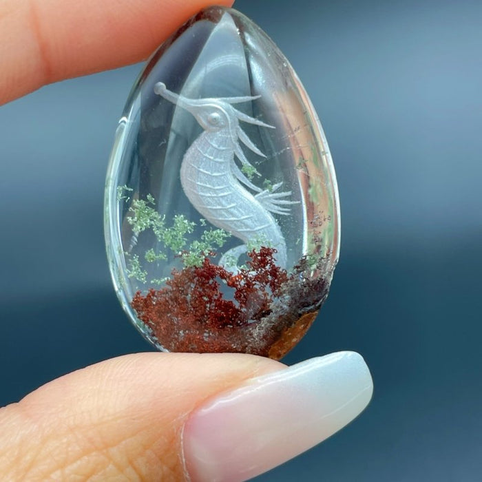 3 Pieces Unique Seahorse Garden Quartz Inner Scene Carving