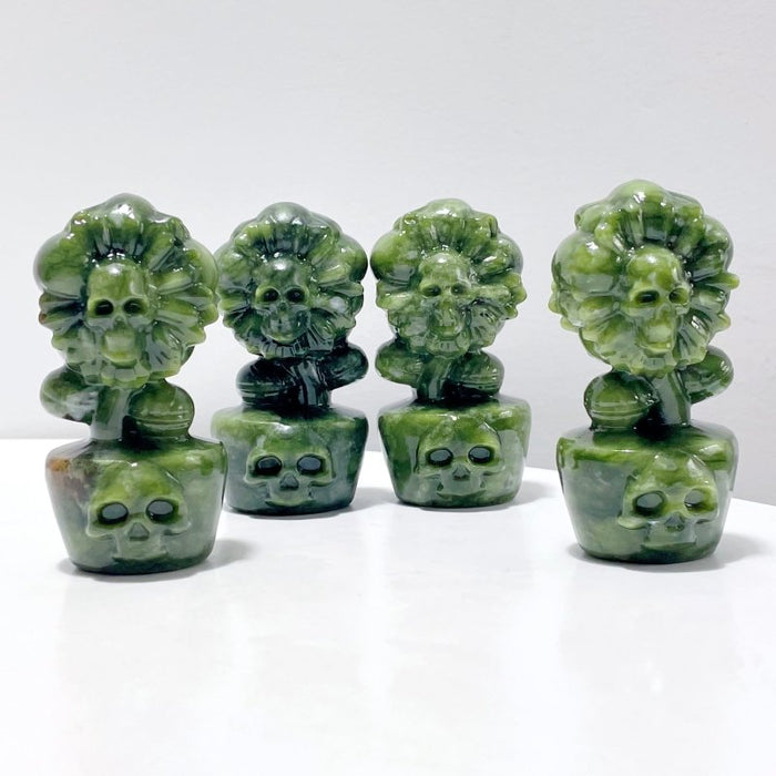 3 Types Skull Sunflower Carving Wholesale Green Jade Yooperlite Larvikite