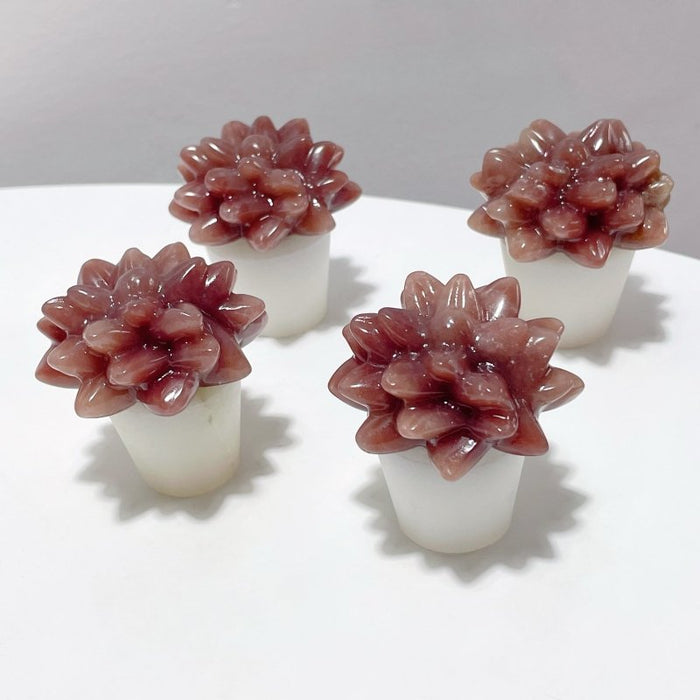3 Types Succulent Potted Plants Carving Wholesale Yellow Calcite Strawberry Quartz Green Aventurine