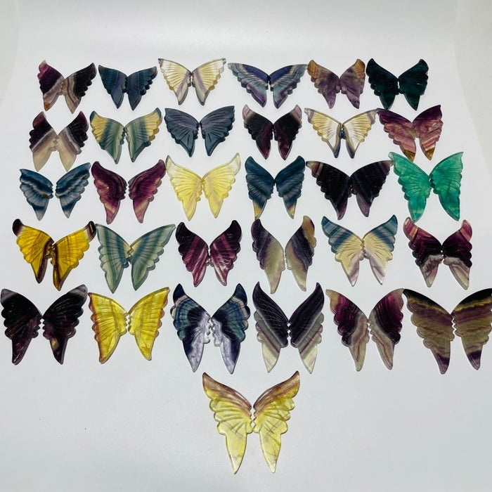 31 Pairs Rainbow Fluorite Butterfly Carving (A1BTF)