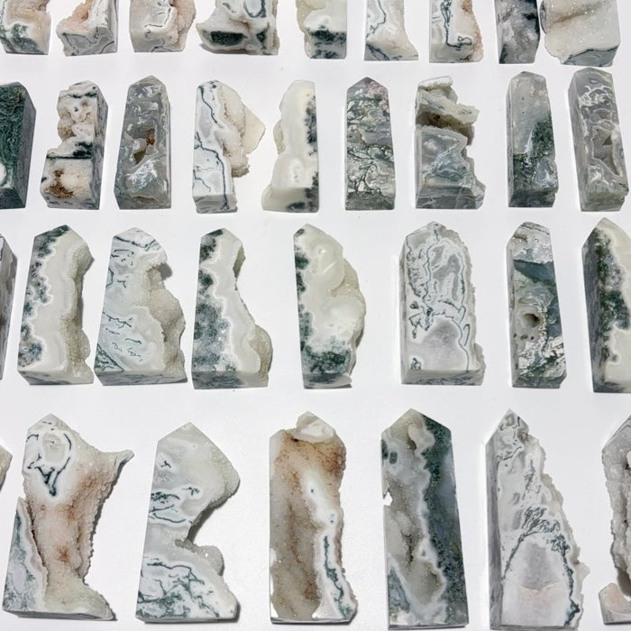 33 Pieces Geode Druzy Moss Agate Tower Points