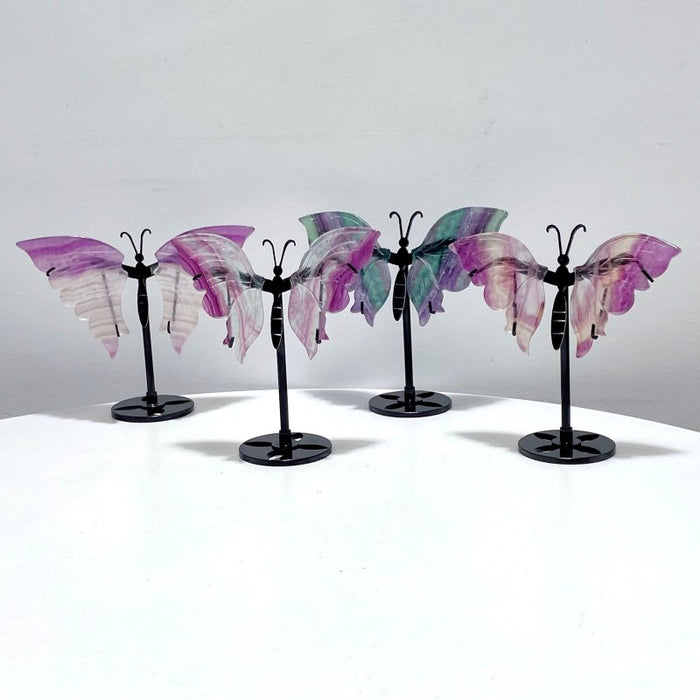 4 Pairs Beautiful Small Fluorite Symmetry Butterfly Wing With Stand