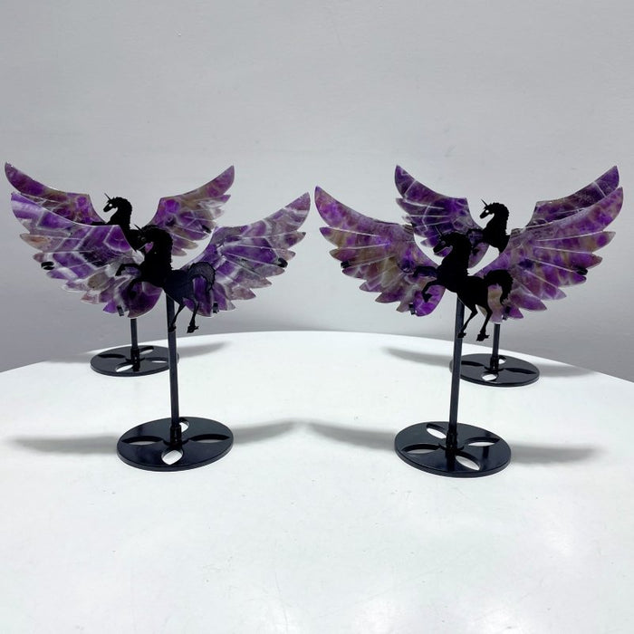 4 Pairs Chevron Amethyst Pegasus Wing Crystal Carving With Stand