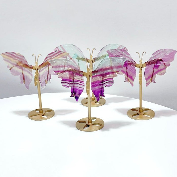 4 Pairs Symmetry Butterfly Wing With Stand Fluorite