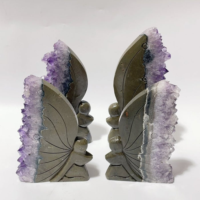 4 Pieces Amethyst Cluster Butterfly Fairy Carving
