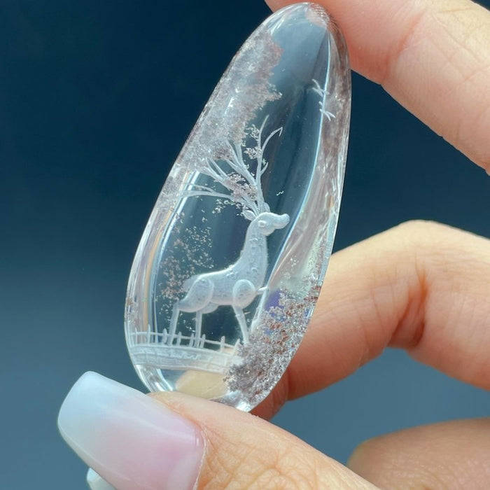 4 Pieces Deer Garden Quartz Inner Scene Carving