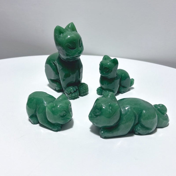 4 Pieces Green Aventurine Cat Carving