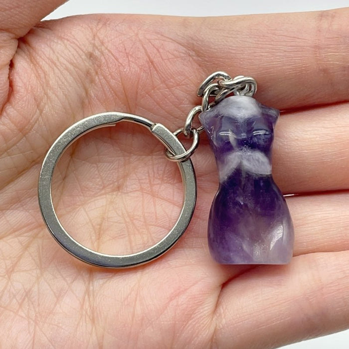 4 Types 3cm Goddess Carving Keychain Chevron Amethyst Opalite