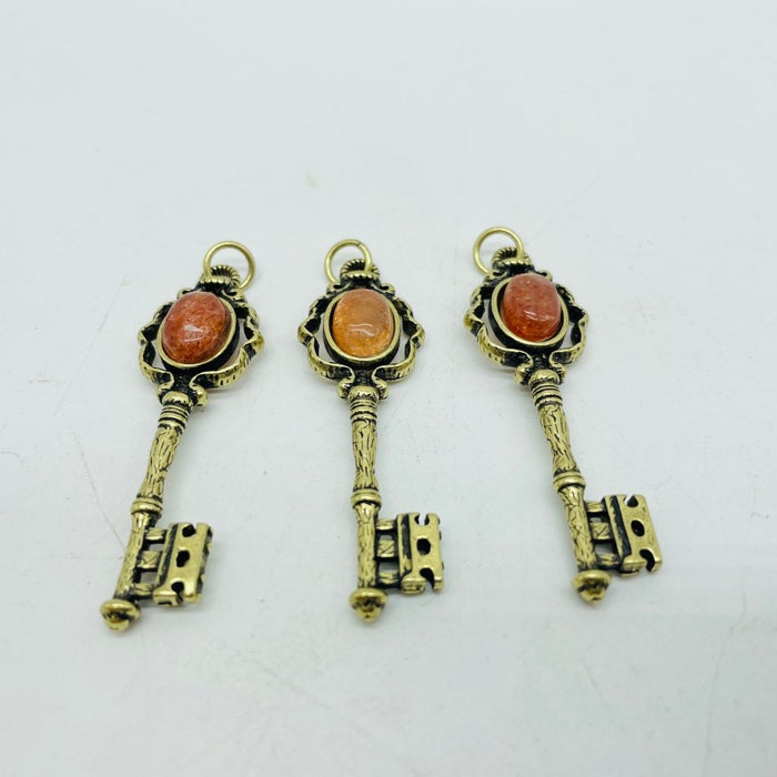 4 Types Gem Key Pendant Wholesale Charoite Sunstone Malachite Moonstone