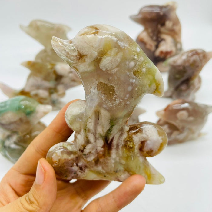 9 Pieces Sakura Flower Agate Dolphin Carving