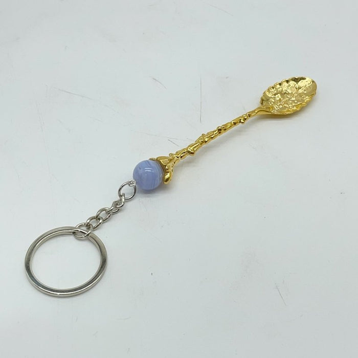 5 Colors Coffee Spoon Keychain With Blue Lace Agate Sphere Wholesale