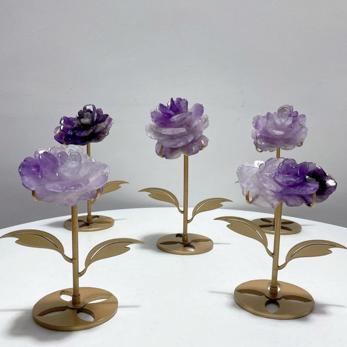 5 Pairs Beautiful Amethyst Flower Carving With Stand