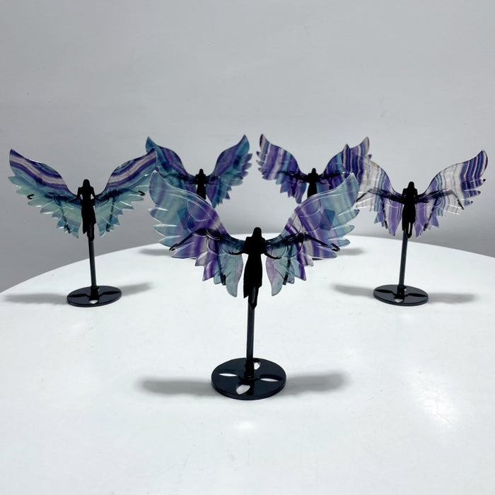 5 Pairs Rainbow Symmetry Fluorite Angel Wing With Stand