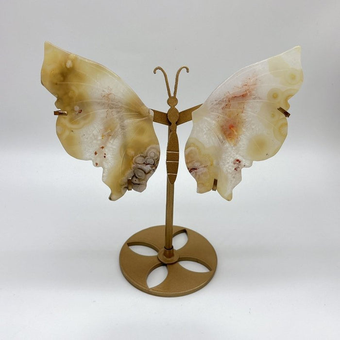 5 Pairs Sakura Flower Agate Butterfly Wing Carving With Stand