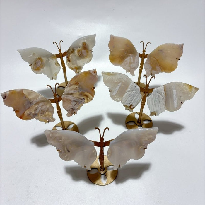 5 Pairs Sakura Flower Agate Butterfly Wing With Stand