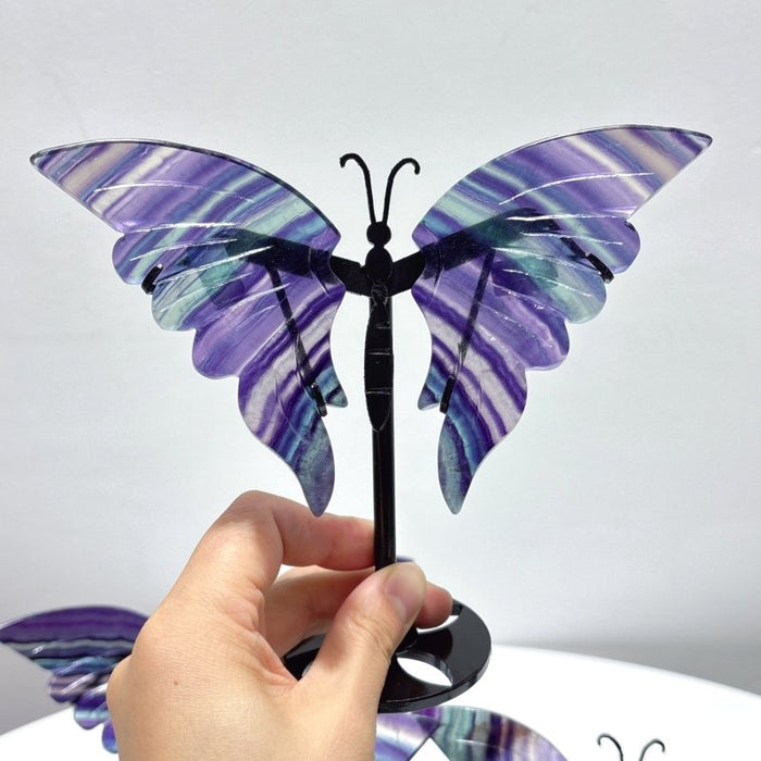 5 Pairs Symmetry Fluorite Butterfly Wing With Stand