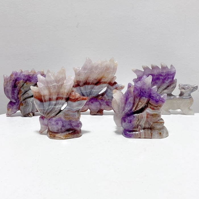 5 Pieces Amethyst Mixed Agate Nine-tailed Fox Carving