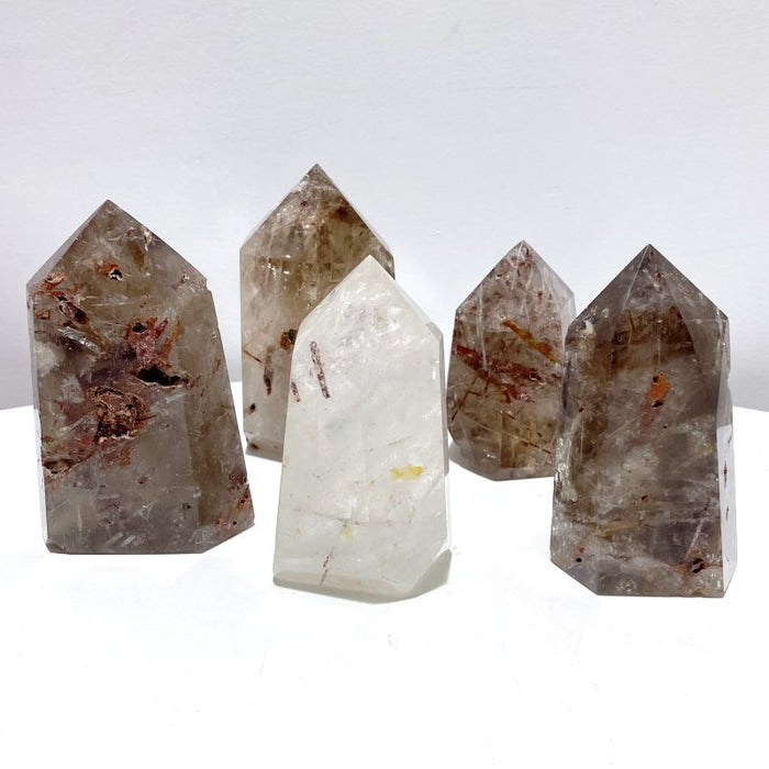 5 Pieces Clear Quartz With Tourmaline Inclusion Polished Tower