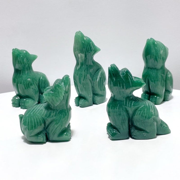 5 Pieces Green Aventurine Wolf Carving