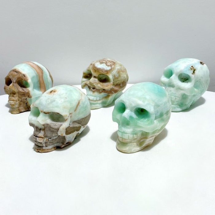 5 Pieces Green Calcite Skull Carving