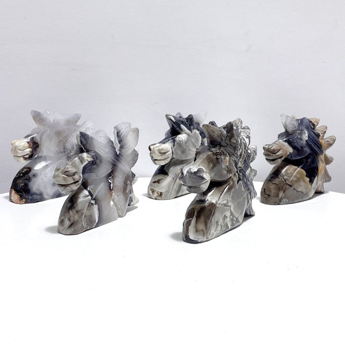 5 Pieces Large Volcanic Agate Unicorn Carving(UV-Reactive)