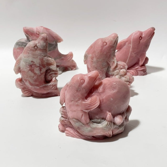 5 Pieces Pink Opal Dolphin Carving