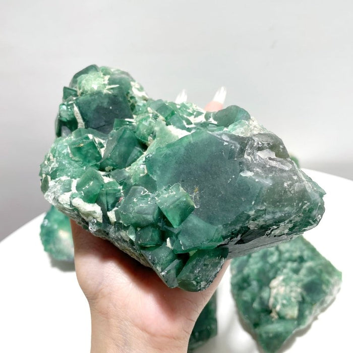 5 Pieces Unique Green Fluorite Raw Specimen Cubic Stone
