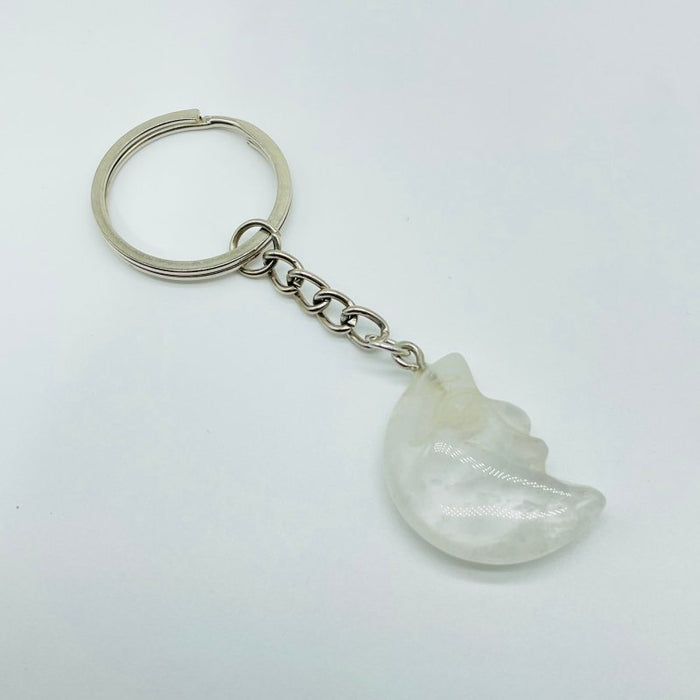 5 Types Moon Face Crystal Keychain Carving Wholesale Clear Quartz Black Obsidian