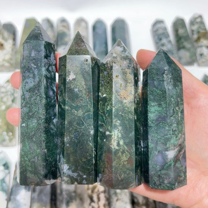 57 Pieces Fat Moss Agate Tower Points