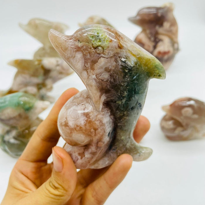9 Pieces Sakura Flower Agate Dolphin Carving