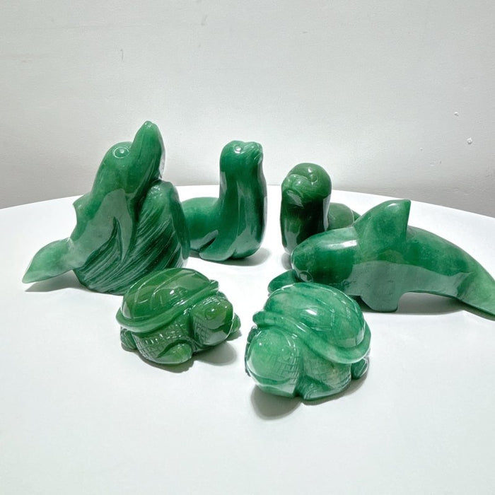 6 Pieces Green Aventurine Sea Animals Carving