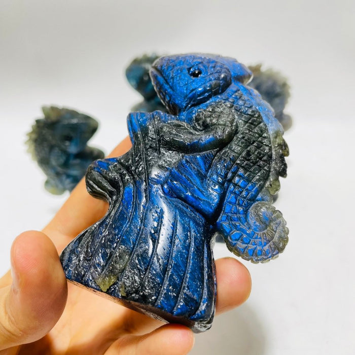 6 Pieces High Quality Labradorite Lizard Chameleon Carving
